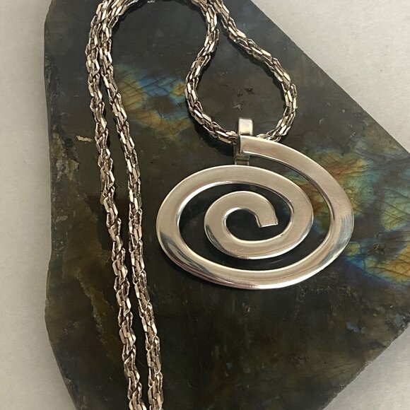 Sterling Silver 925 Italy Modernist Spiral Of Life Pendant Necklace 18